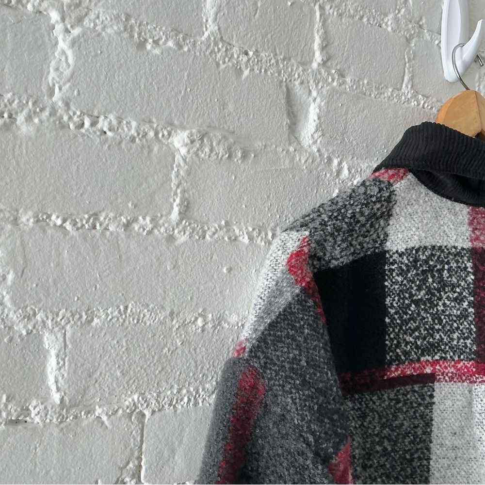 DAVI & DANI Oversized Plaid Shacket Button Up Wool Blend Textured Flannel Jacket - Picture 10 of 16